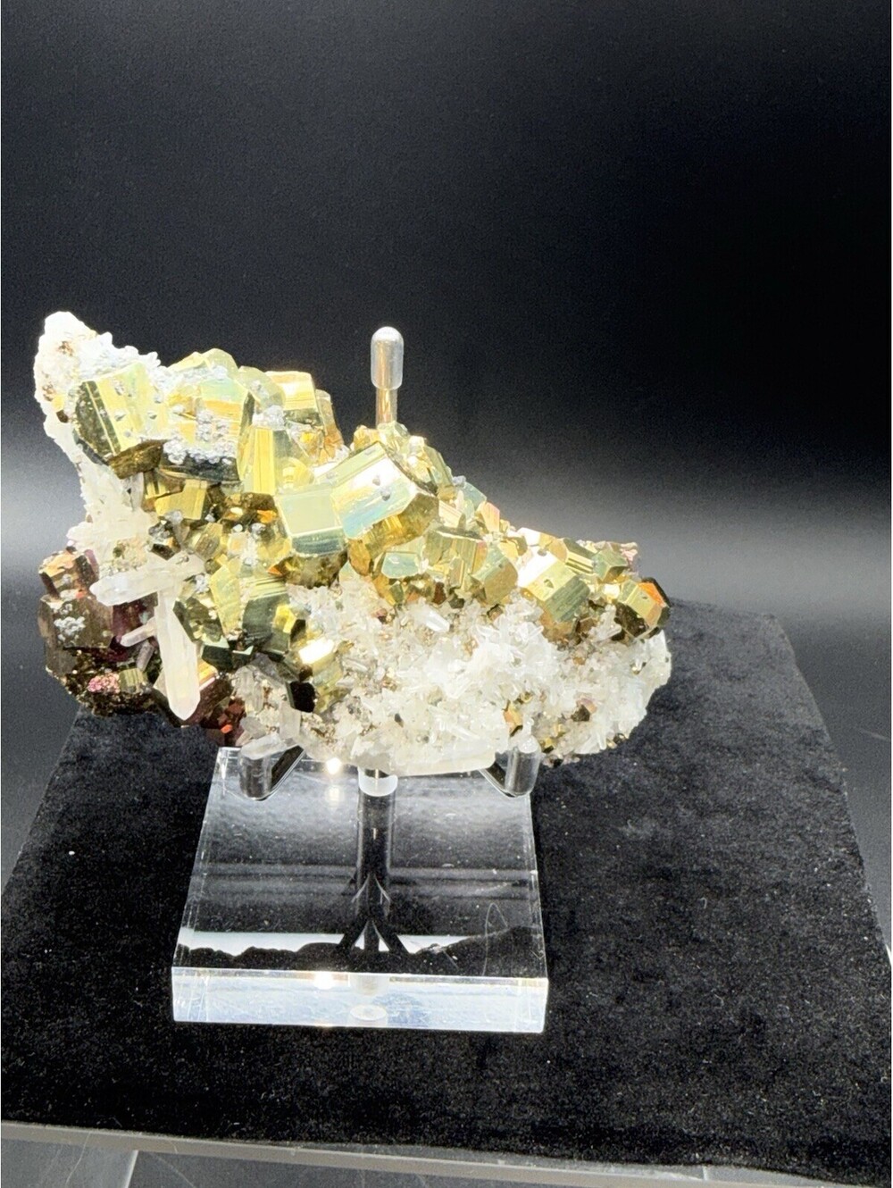 Naturally Iridescent Pyrite with Quartz Indonesia Natural Mineral Specimen